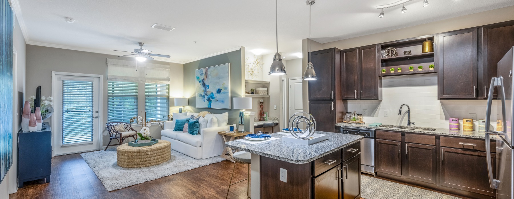 kitchen with bright lighting and ample counter space